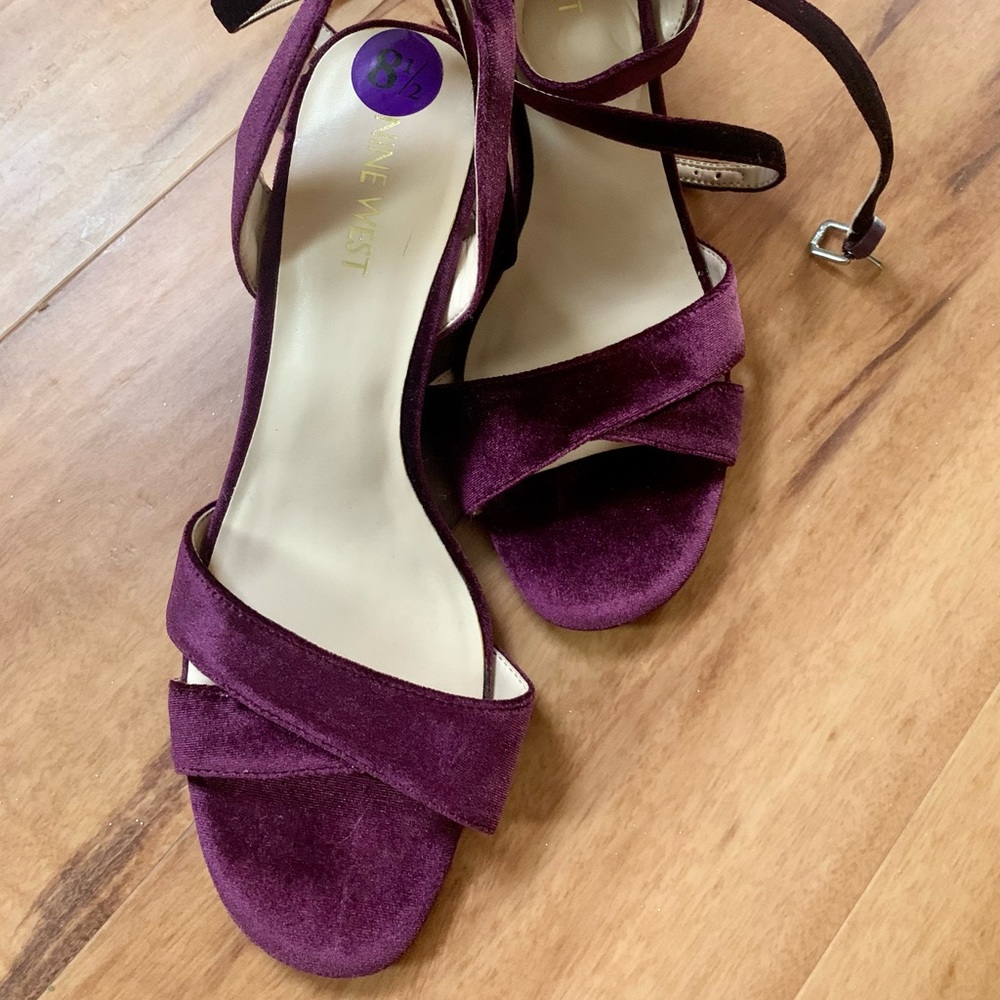 Nine West Velvet Wedge Sandals in Plum